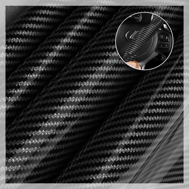 Aotoyou Car Steering Wheel Cover Set Bright Carbon Fiber Wrap Non-Slip 3pcs Steering Wheel Accessories 14.5-15 inch Universal (Black) - Image 3